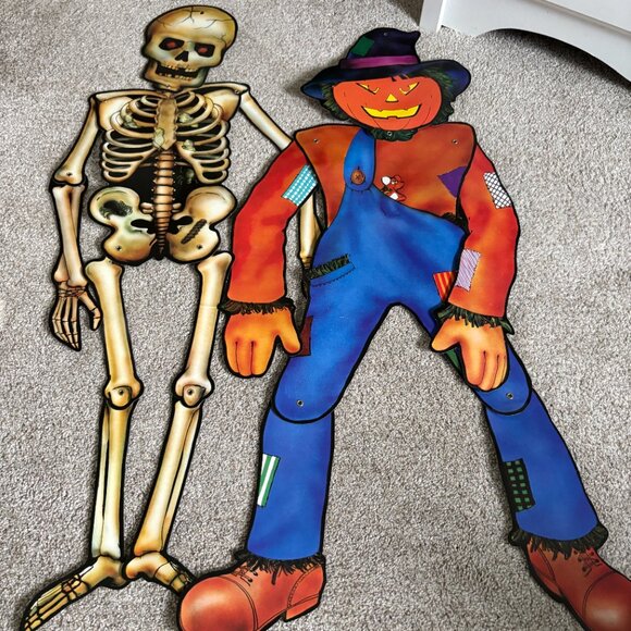 Vintage 90s Halloween cut outs x3 spider, skeleton, scarecrow - Picture 2 of 15